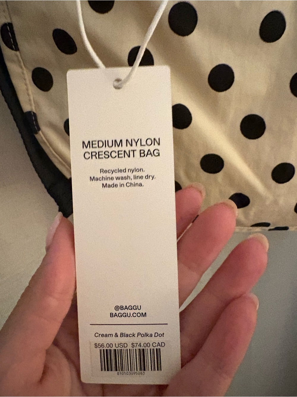 BAGGU Medium Crescent Shoulder Bag in Black Polka on Cream - Picture 3 of 3